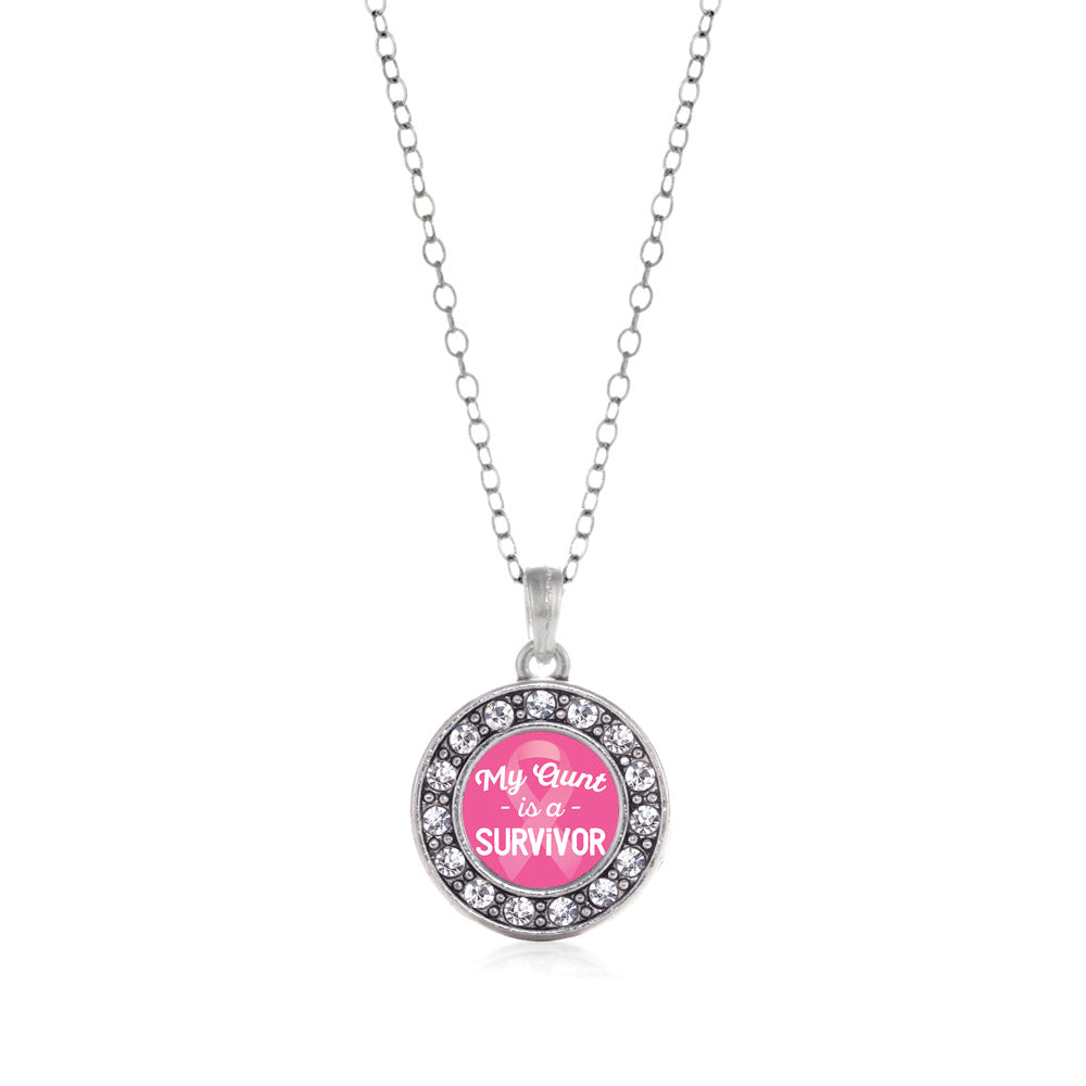 Silver My Aunt is a Survivor Breast Cancer Awareness Circle Charm Classic Necklace