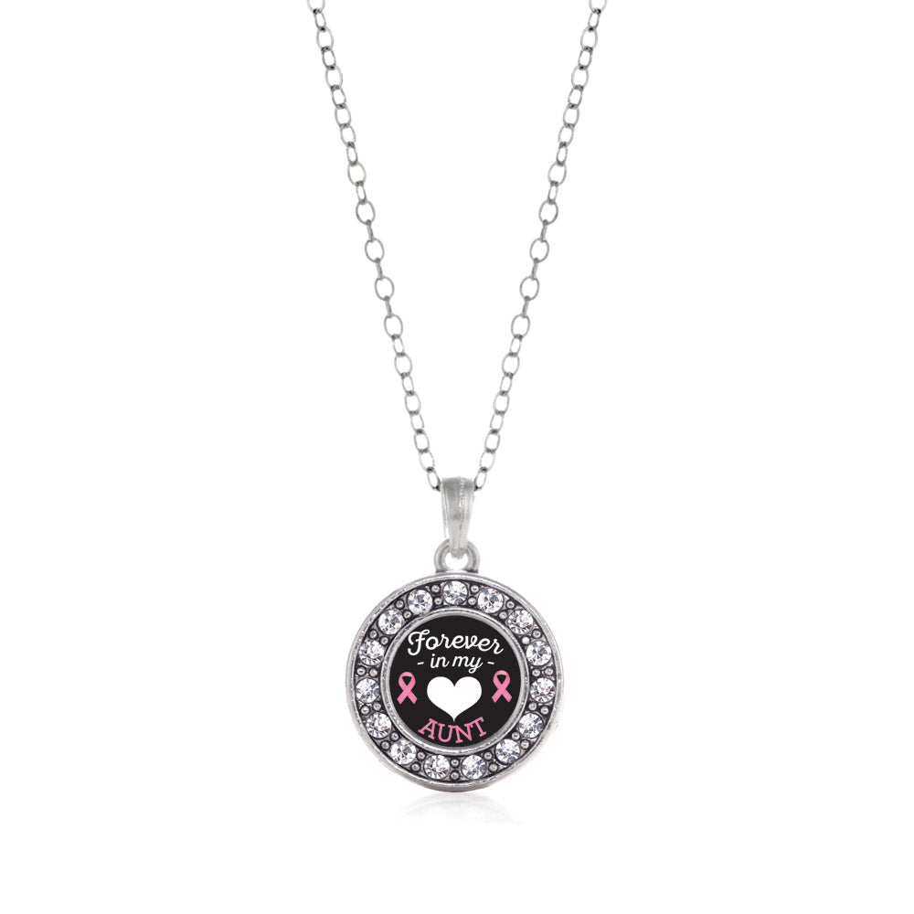 Silver Forever in My Heart Aunt Breast Cancer Support Circle Charm Classic Necklace
