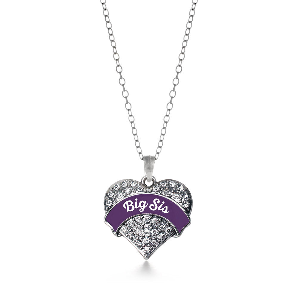 Silver Plum Big Sister Pave Heart Charm Classic Necklace