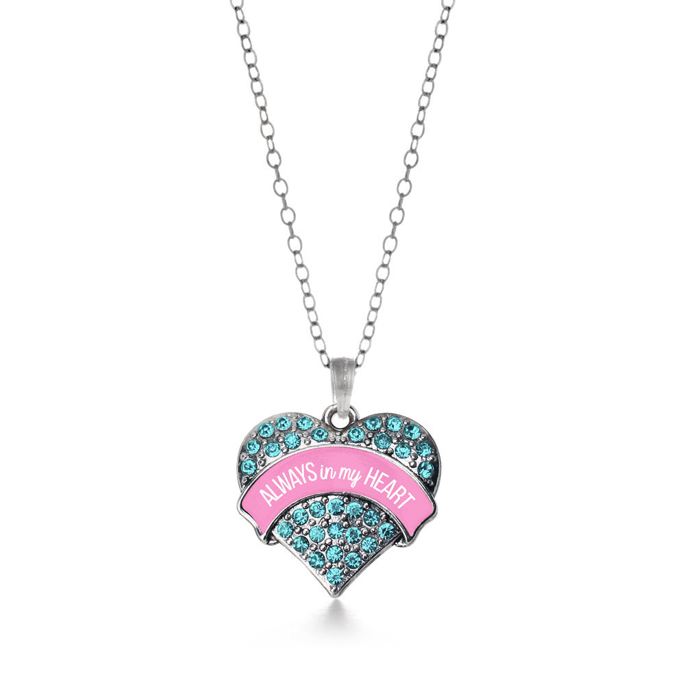 Silver Always in my Heart Pregnancy & Infant Loss Support Aqua Aqua Pave Heart Charm Classic Necklace