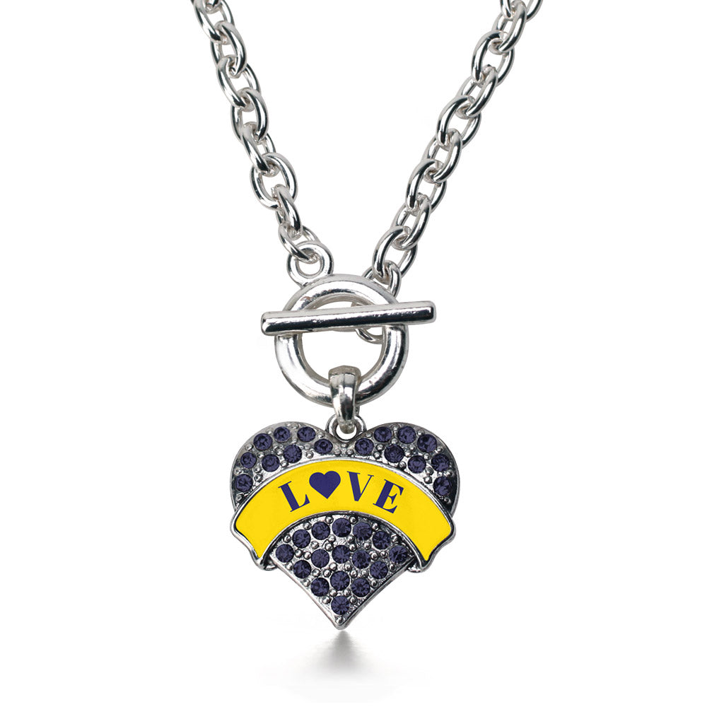 Silver Down Syndrome Awareness & Support Navy Blue Pave Heart Charm Toggle Necklace