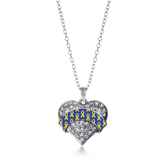 Silver Down Syndrome Awareness & Support Pave Heart Charm Classic Necklace