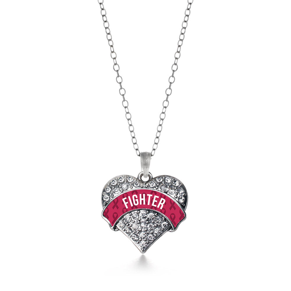 Silver Burgundy Fighter Pave Heart Charm Classic Necklace