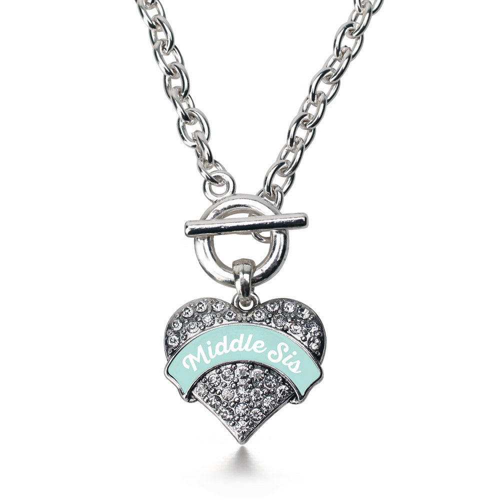 Silver Mint Middle Sister Pave Heart Charm Toggle Necklace