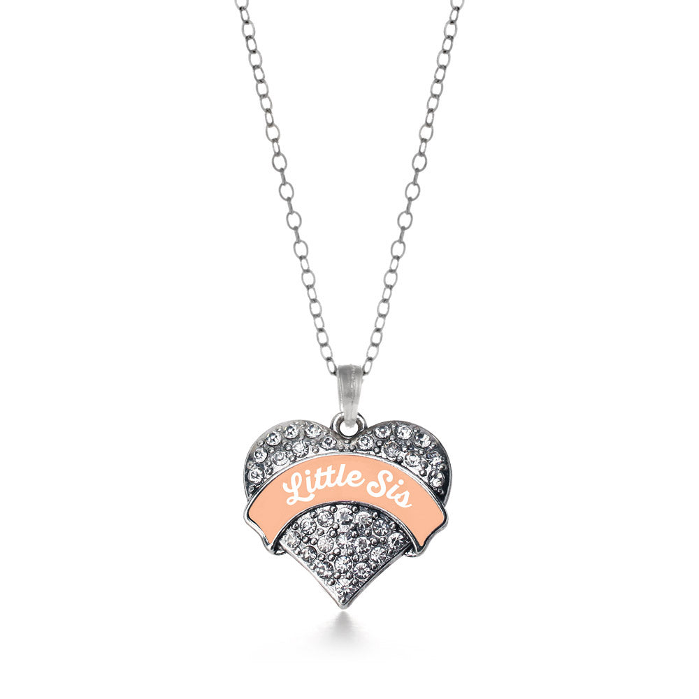 Silver Peach Little Sister Pave Heart Charm Classic Necklace