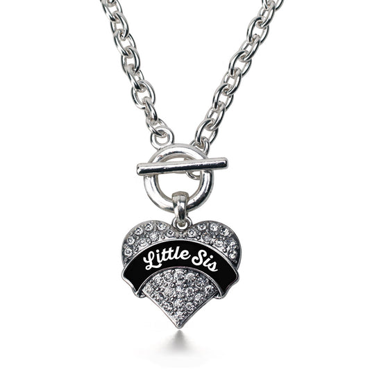 Silver Black and White Little Sister Pave Heart Charm Toggle Necklace