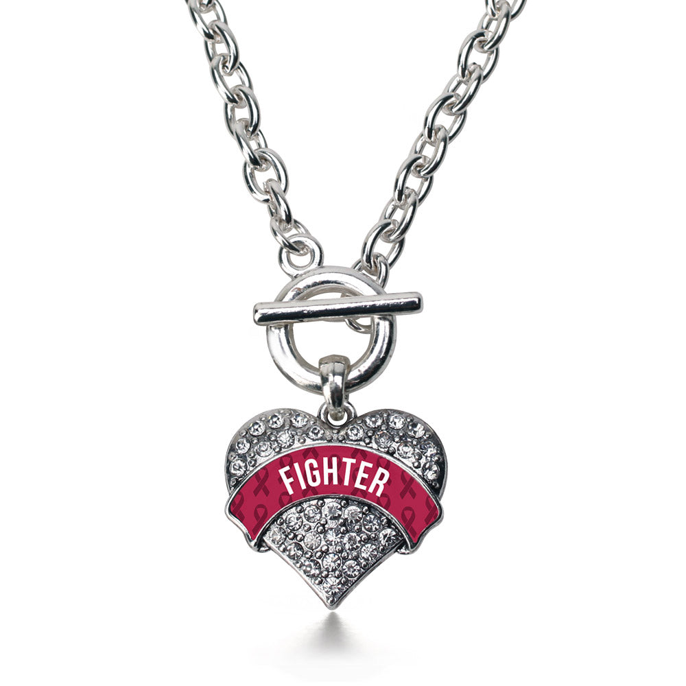 Silver Burgundy Fighter Pave Heart Charm Toggle Necklace
