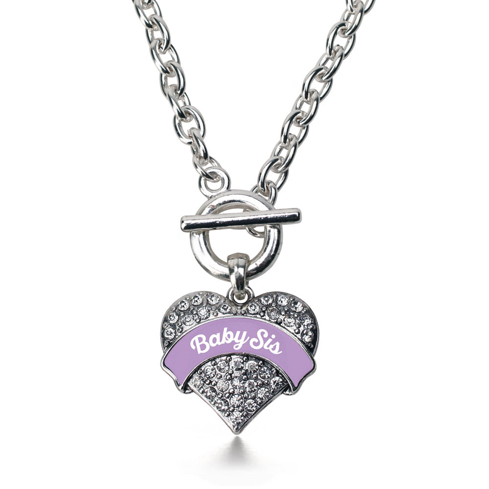 Silver Lavender Baby Sister Pave Heart Charm Toggle Necklace