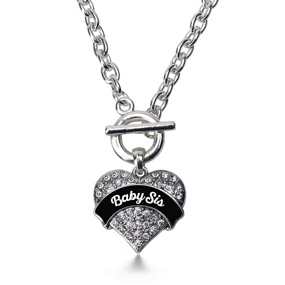 Silver Black and White Baby Sis Pave Heart Charm Toggle Necklace