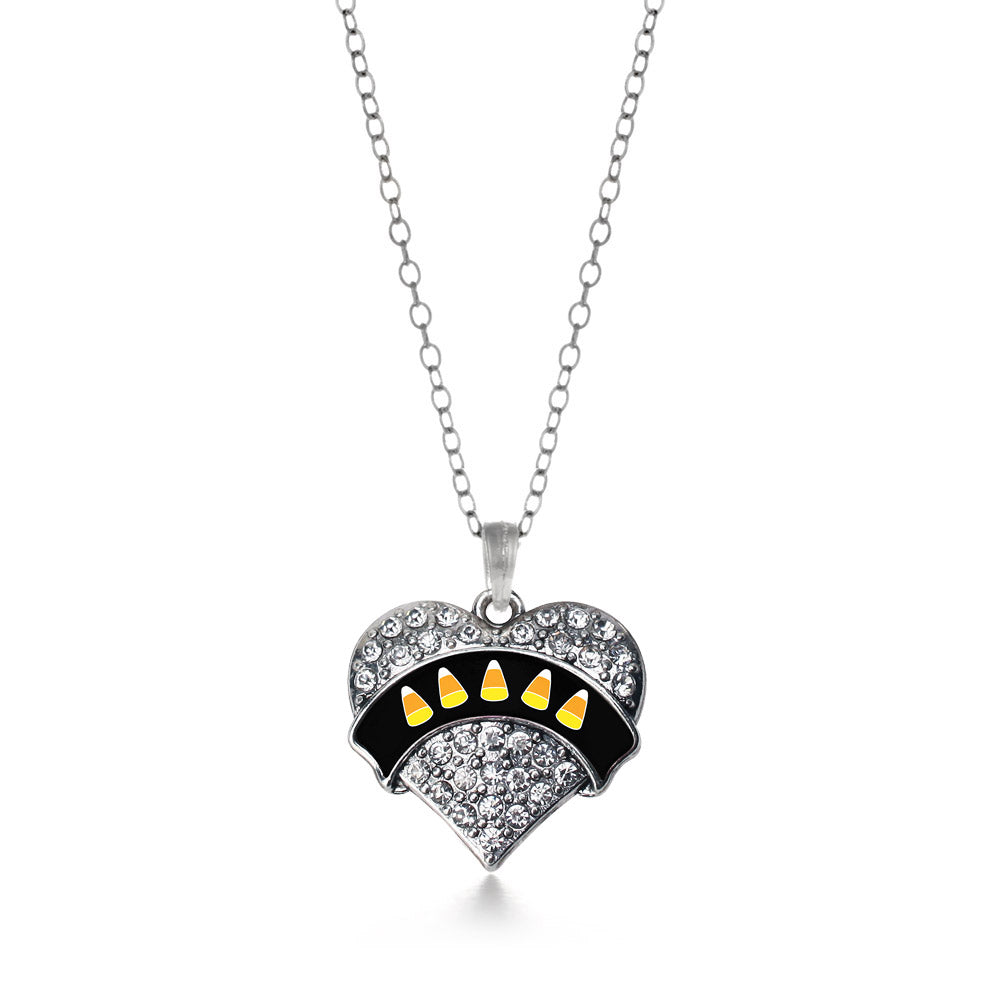 Silver Candy Corn Pave Heart Charm Classic Necklace