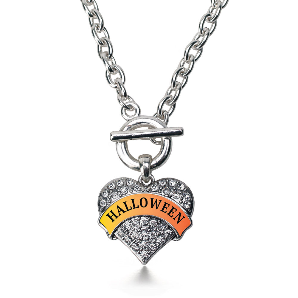 Silver Halloween Pave Heart Charm Toggle Necklace