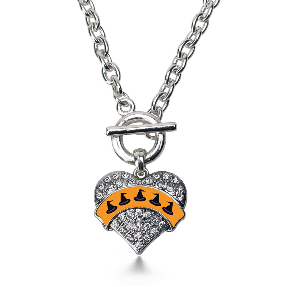 Silver Witch Hats Pave Heart Charm Toggle Necklace