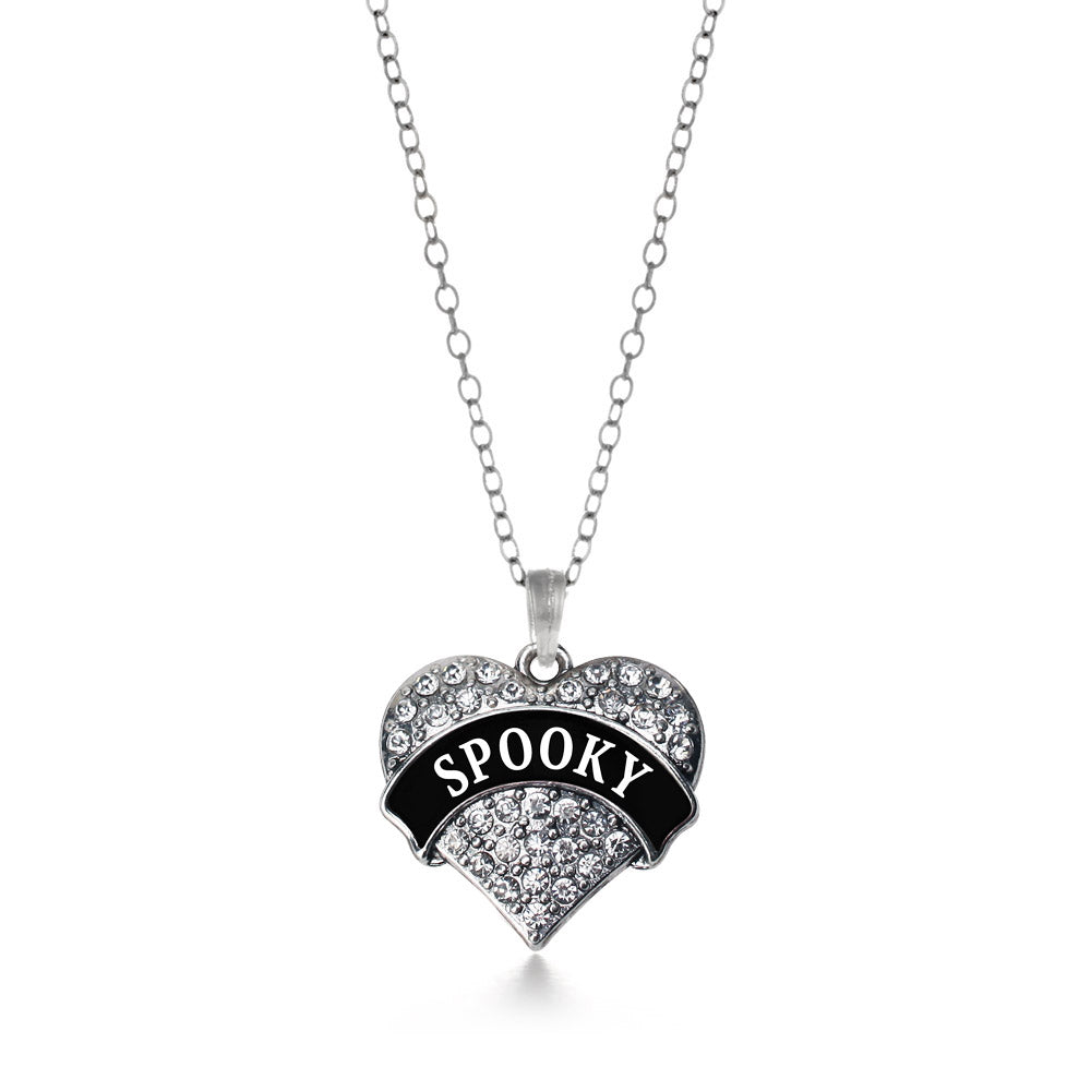 Silver Spooky Pave Heart Charm Classic Necklace
