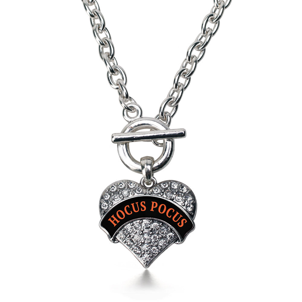 Silver Hocus Pocus Pave Heart Charm Toggle Necklace