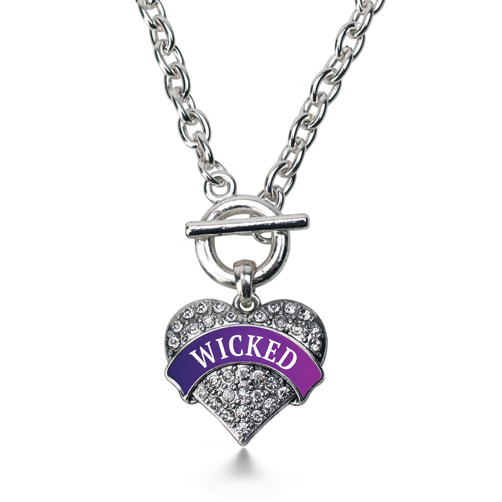Silver Wicked Pave Heart Charm Toggle Necklace