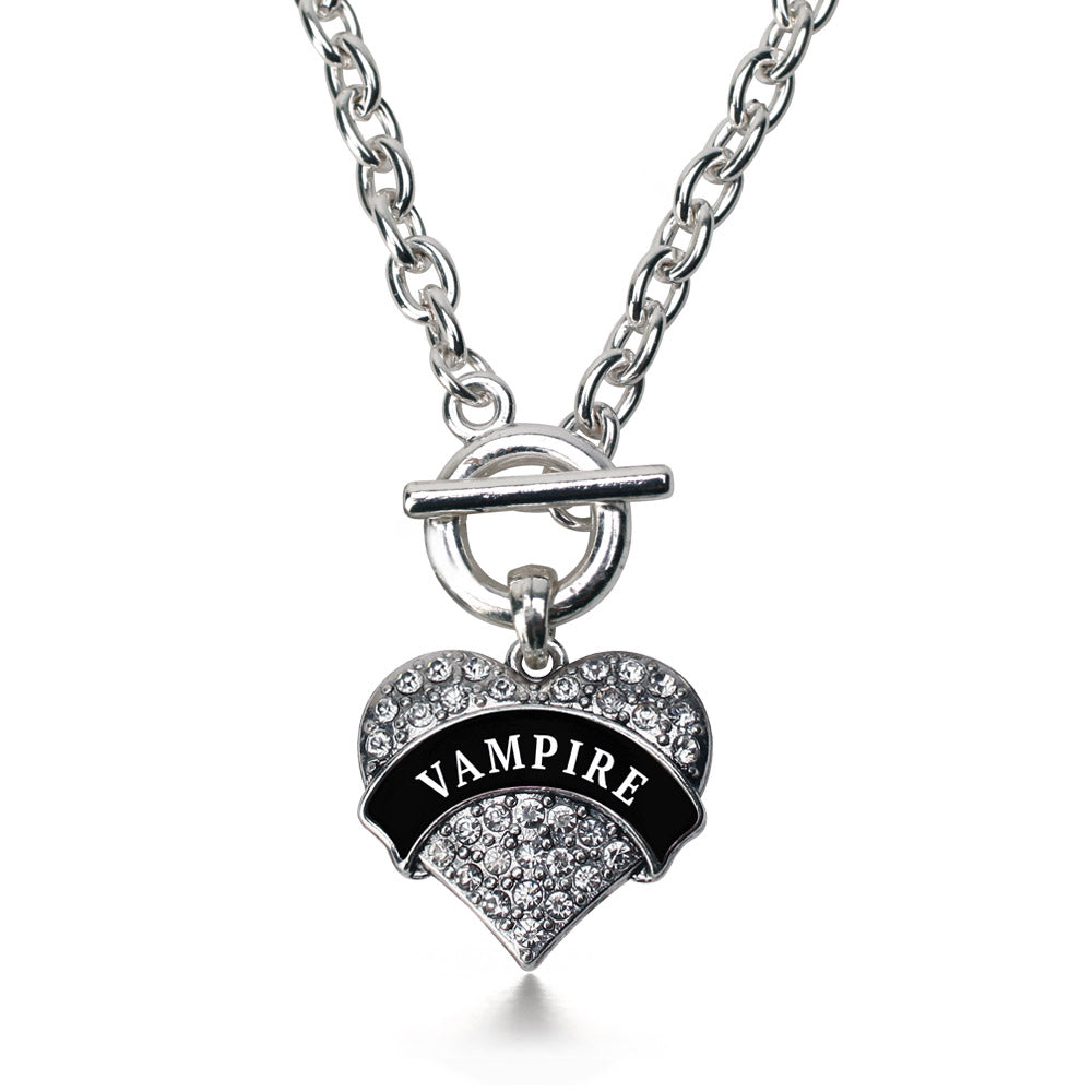 Silver Vampire Pave Heart Charm Toggle Necklace