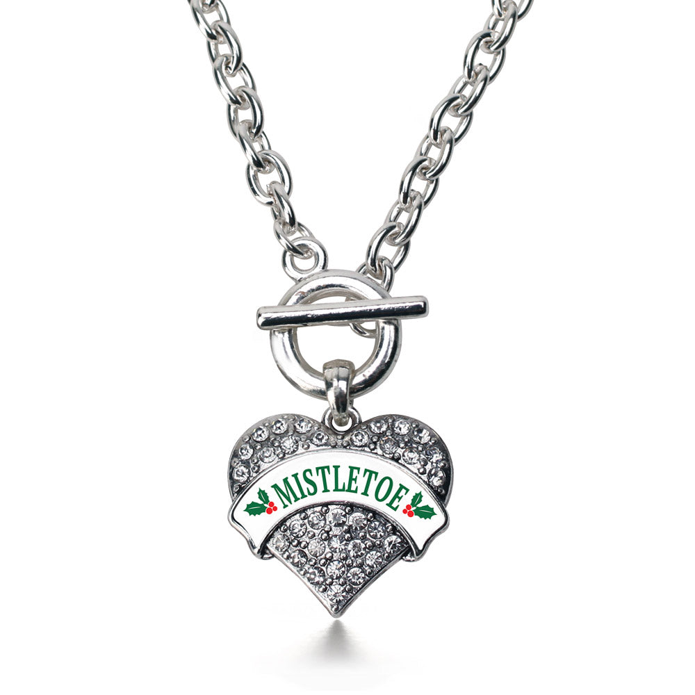 Silver Mistletoe Pave Heart Charm Toggle Necklace