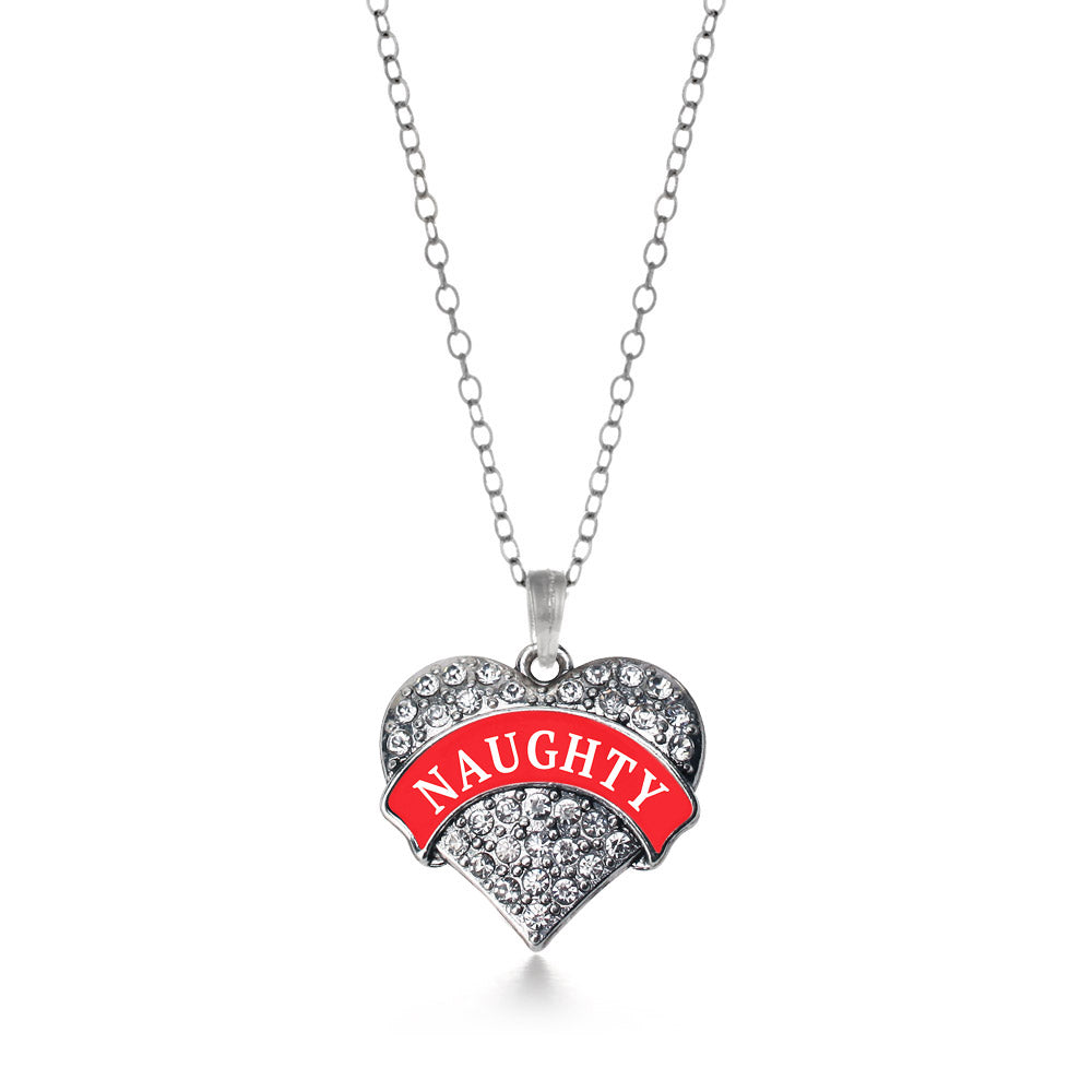 Silver Red Naughty Pave Heart Charm Classic Necklace