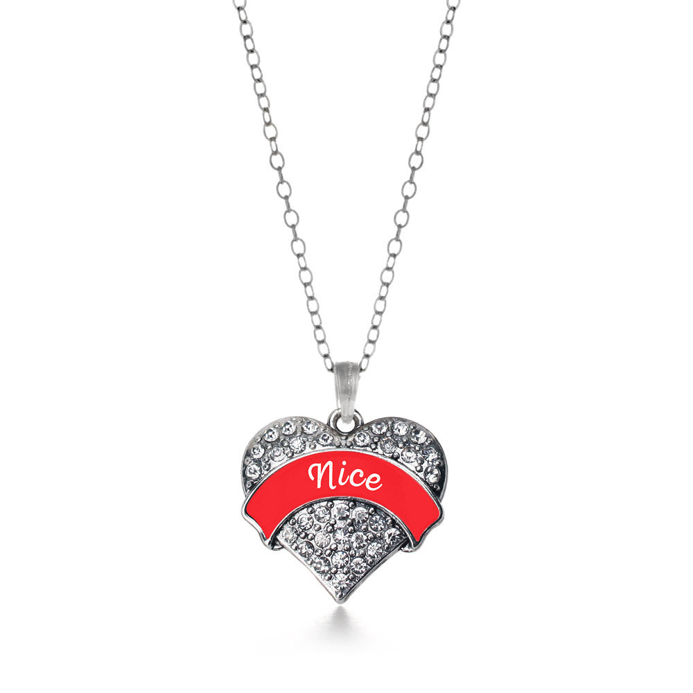 Silver Red Nice Pave Heart Charm Classic Necklace