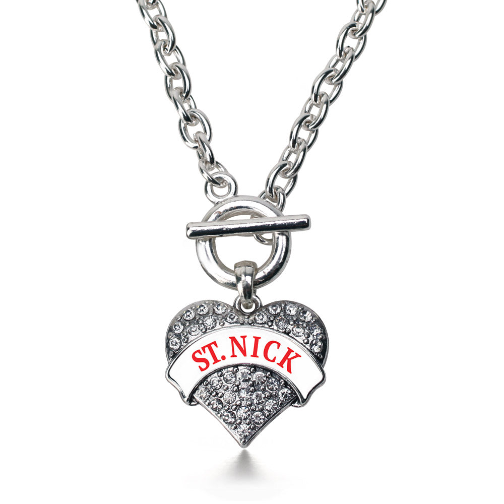 Silver St.Nick Pave Heart Charm Toggle Necklace