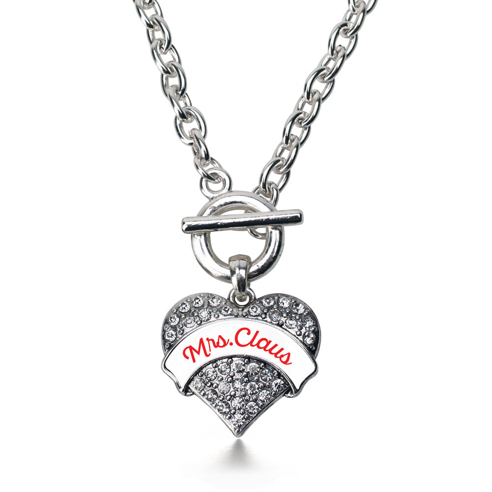 Silver Mrs. Claus Pave Heart Charm Toggle Necklace