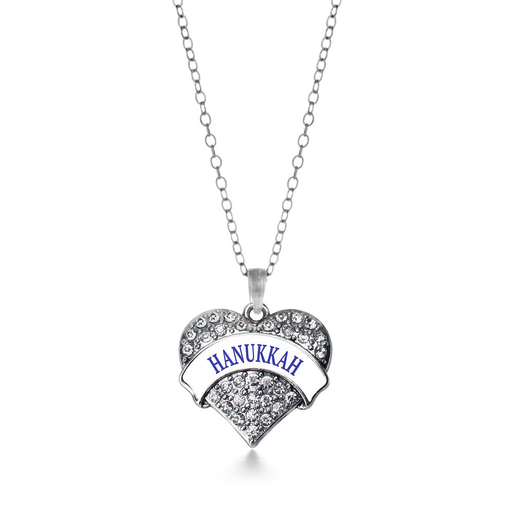 Silver Hanukkah Pave Heart Charm Classic Necklace