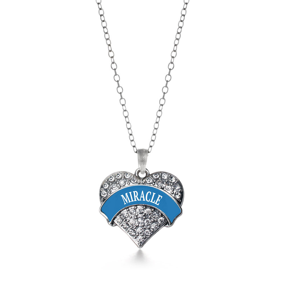 Silver Blue Miracle Pave Heart Charm Classic Necklace