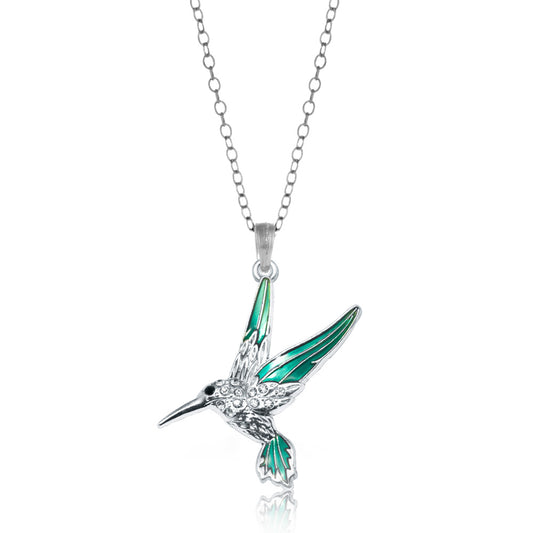 Silver Humming Bird Charm Classic Necklace