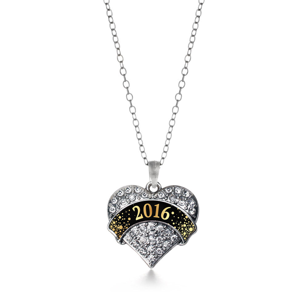 Silver Black and Gold 2016 Pave Heart Charm Classic Necklace