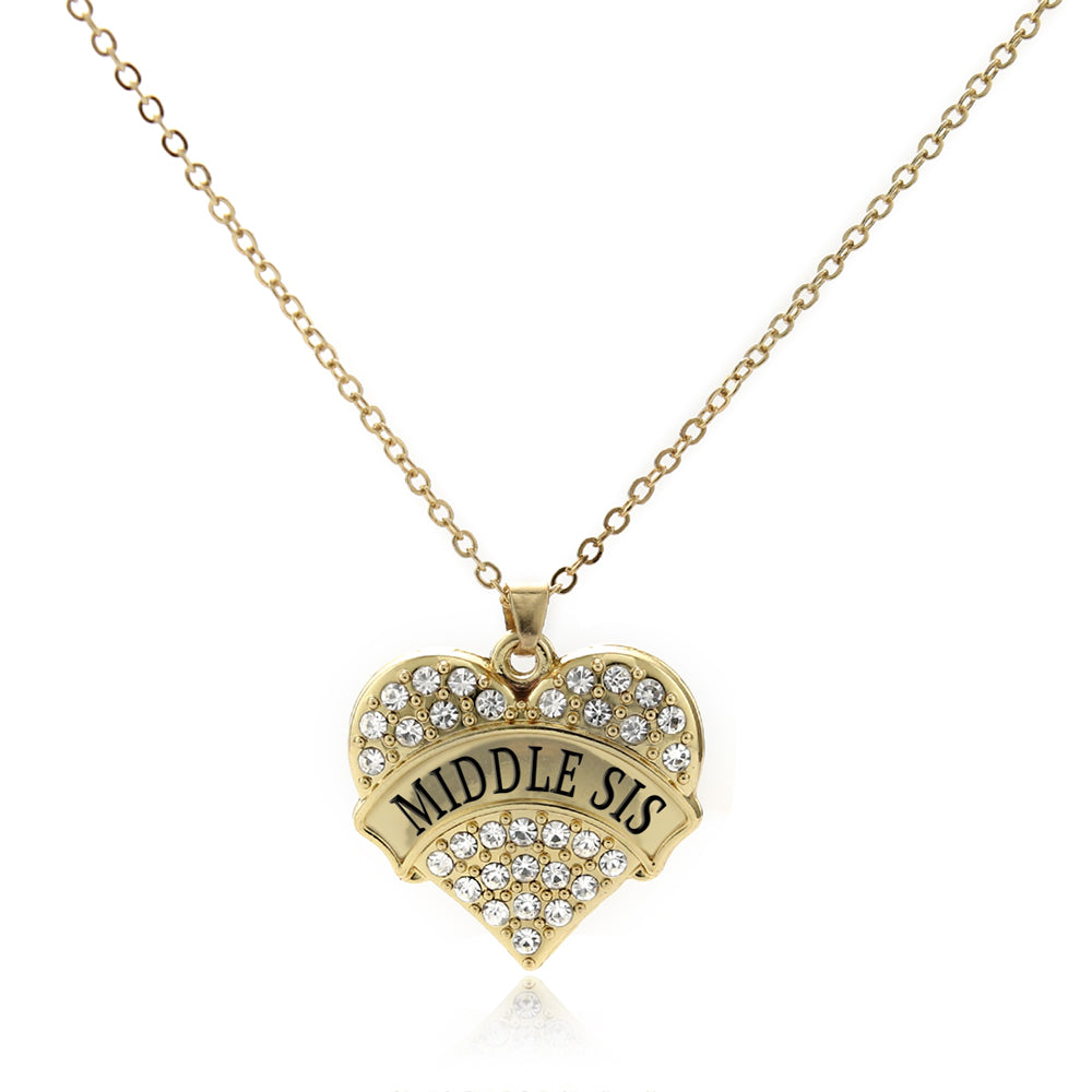 Gold Middle Sis Pave Heart Charm Classic Necklace