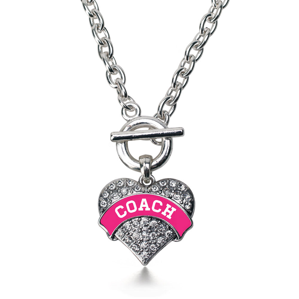 Silver Coach - Fuchsia and White Pave Heart Charm Toggle Necklace