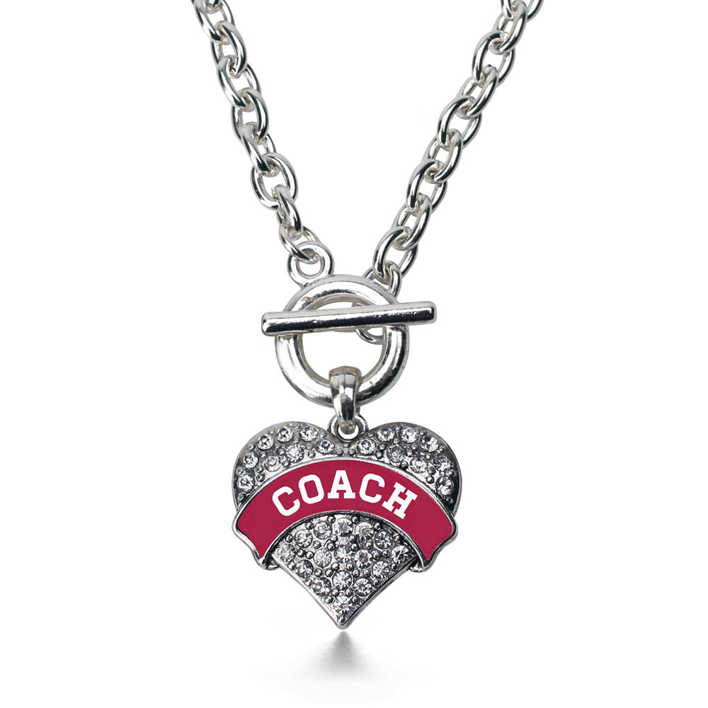 Silver Coach - Maroon and White Pave Heart Charm Toggle Necklace
