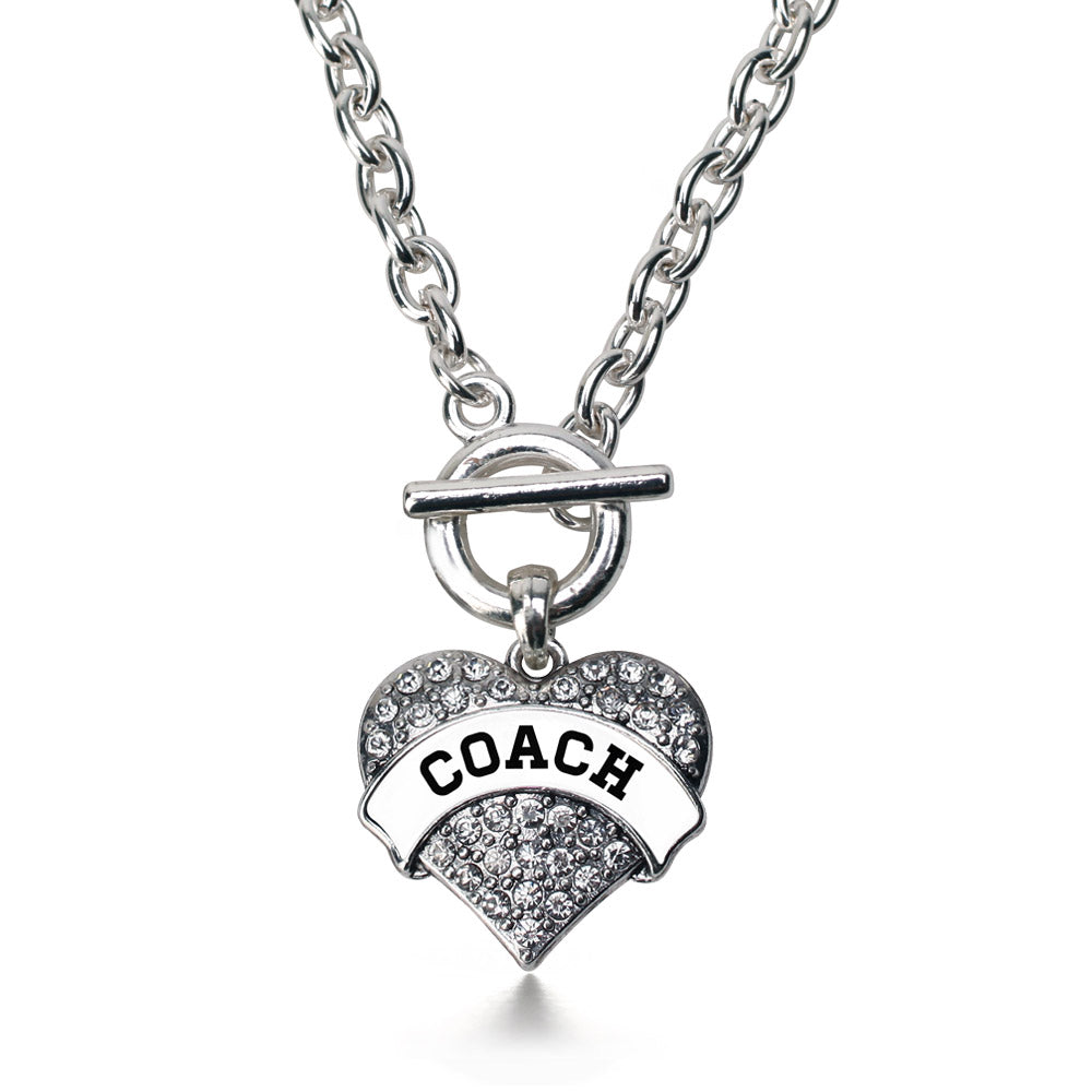 Silver Coach - White and Black Pave Heart Charm Toggle Necklace