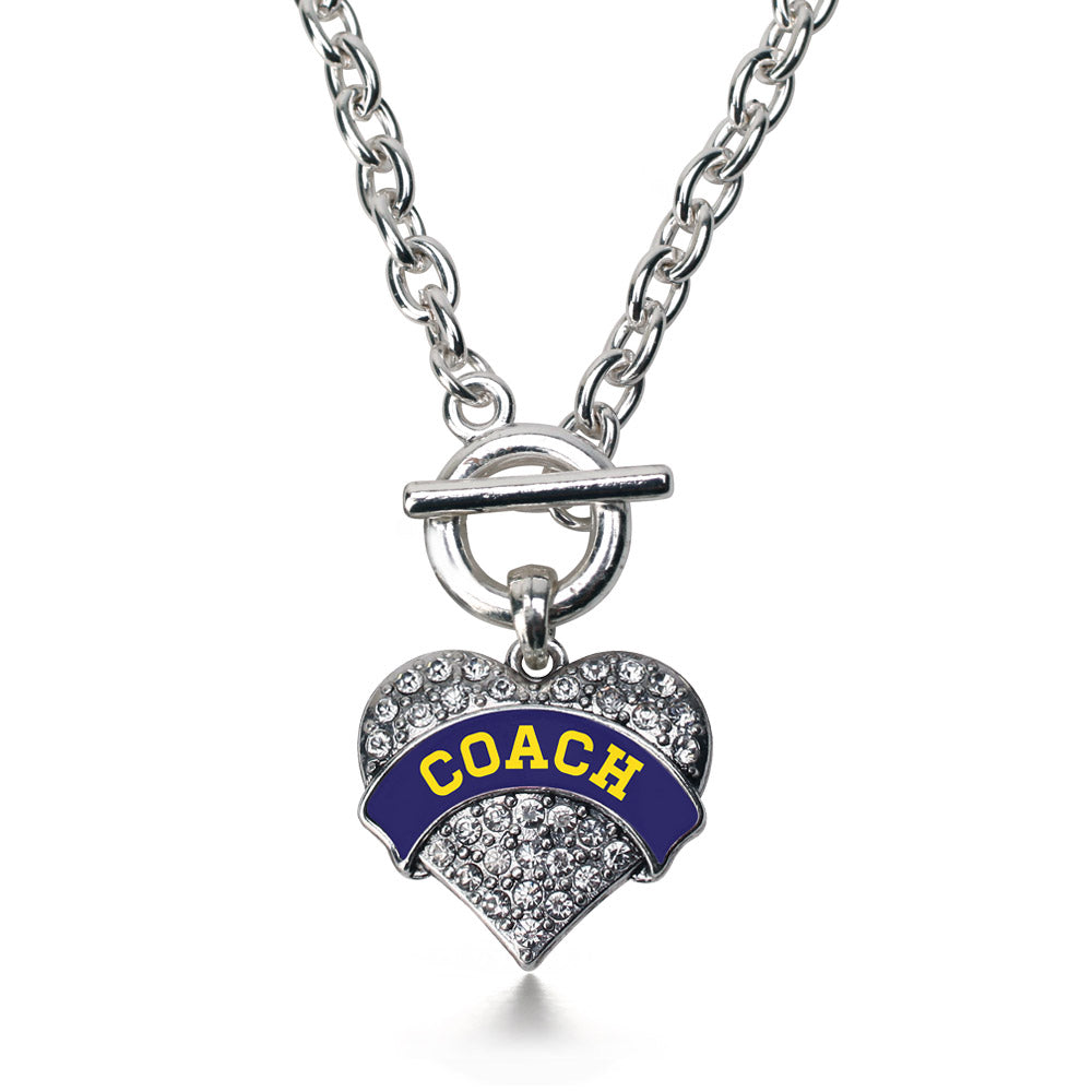 Silver Coach - Navy Blue and Yellow Pave Heart Charm Toggle Necklace