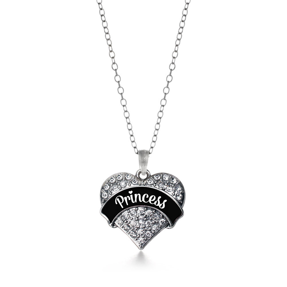 Silver Princess - Black and White Pave Heart Charm Classic Necklace