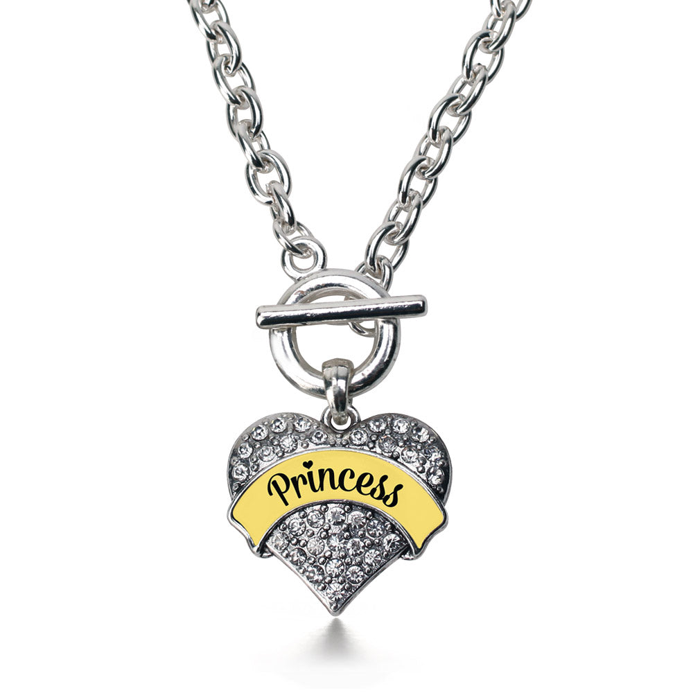 Silver Princess - Yellow Pave Heart Charm Toggle Necklace