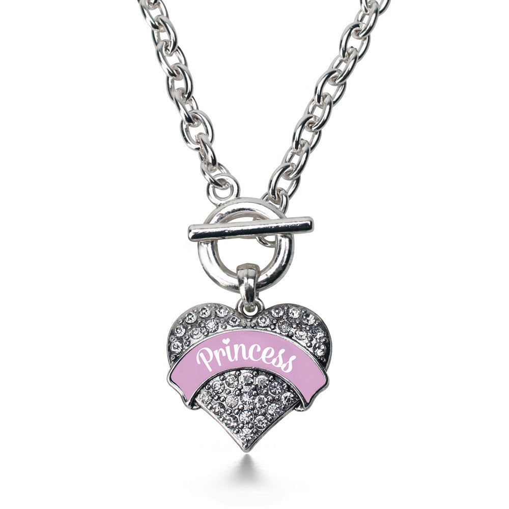 Silver Princess - Lavender Pave Heart Charm Toggle Necklace