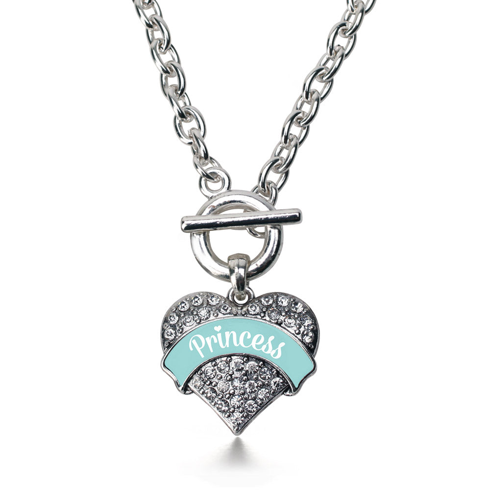 Silver Princess - Teal Pave Heart Charm Toggle Necklace