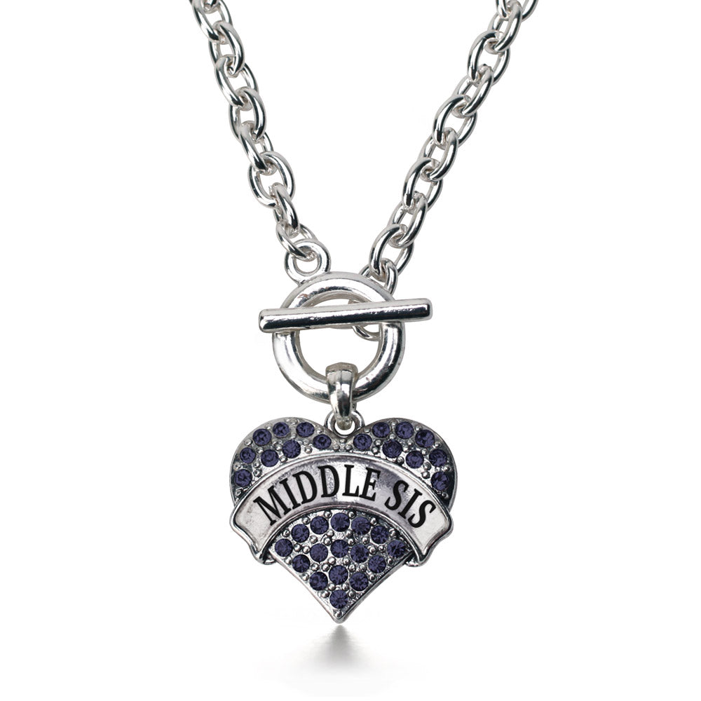 Silver Middle Sis Navy Blue Blue Pave Heart Charm Toggle Necklace