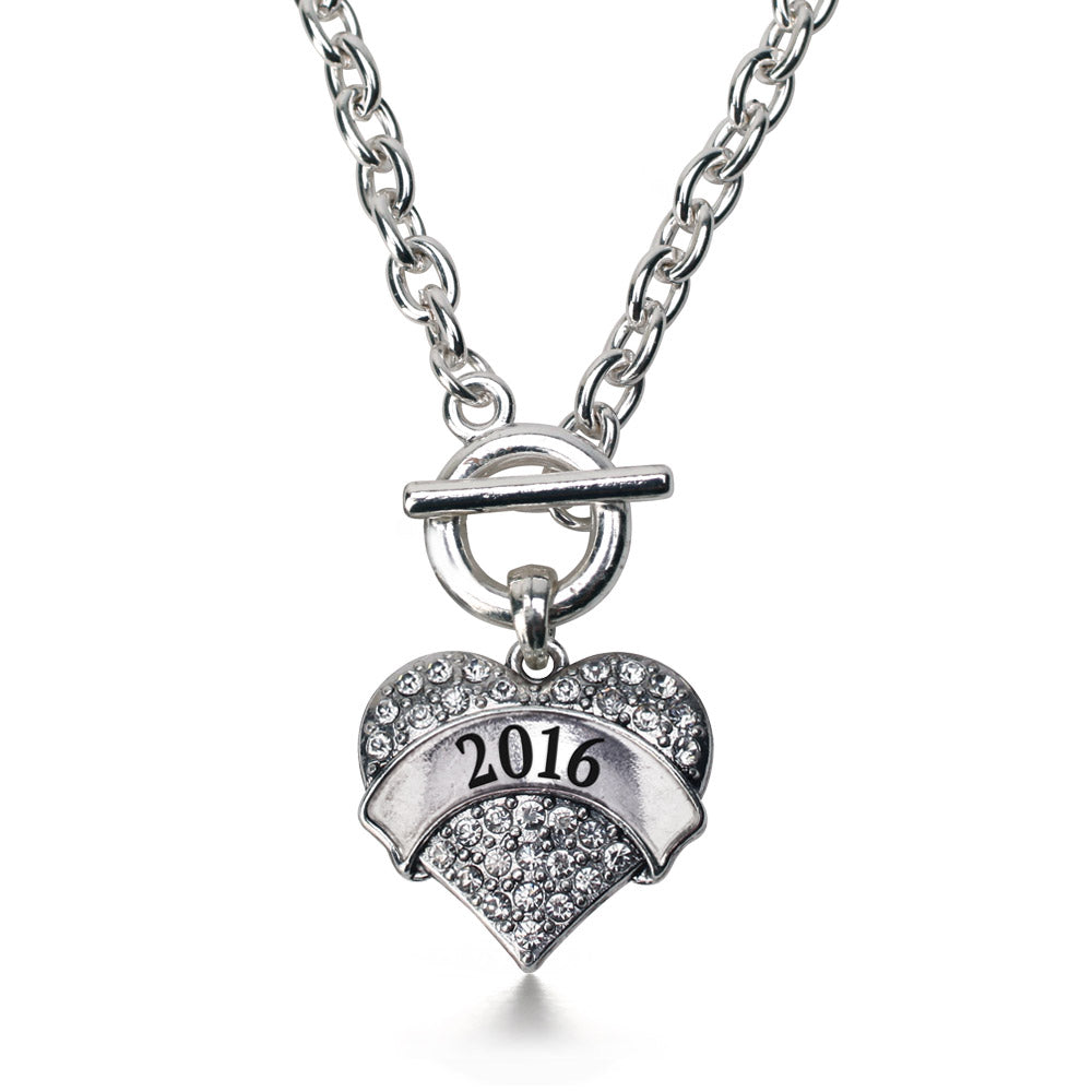 Silver 2016 Pave Heart Charm Toggle Necklace