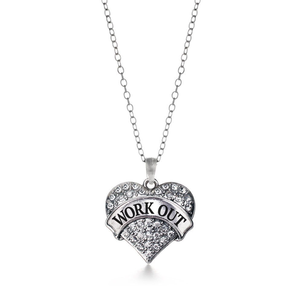 Silver Work Out Pave Heart Charm Classic Necklace