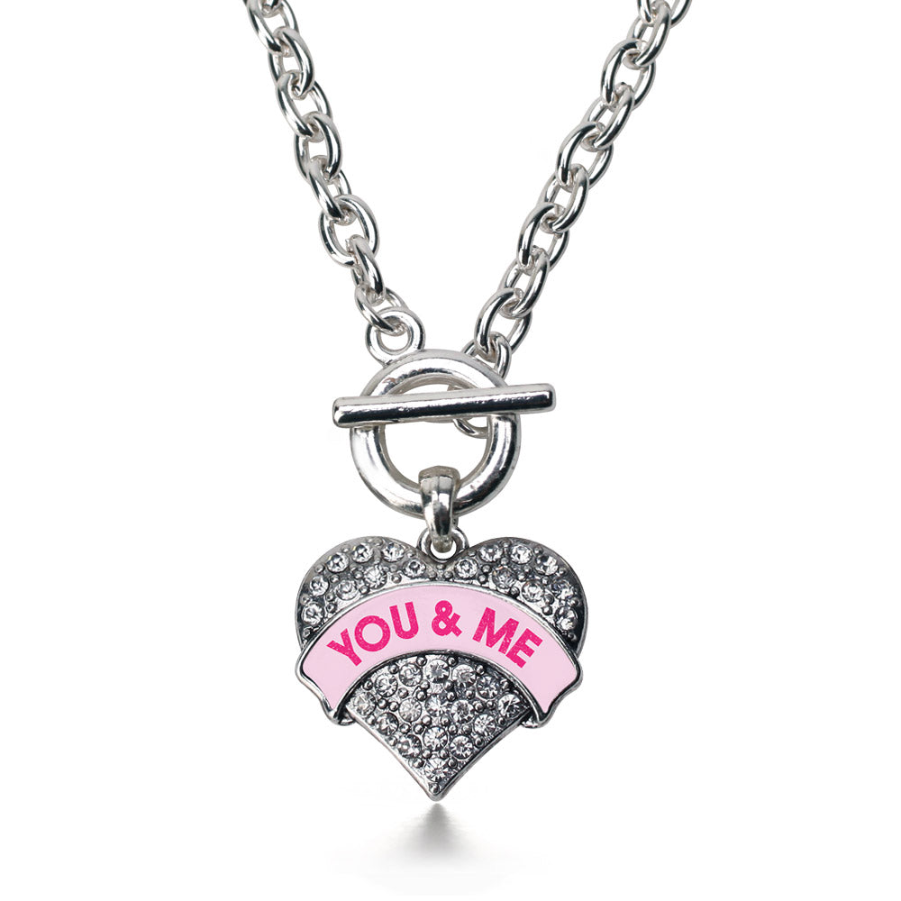 Silver You & Me Pink Candy Pave Heart Charm Toggle Necklace