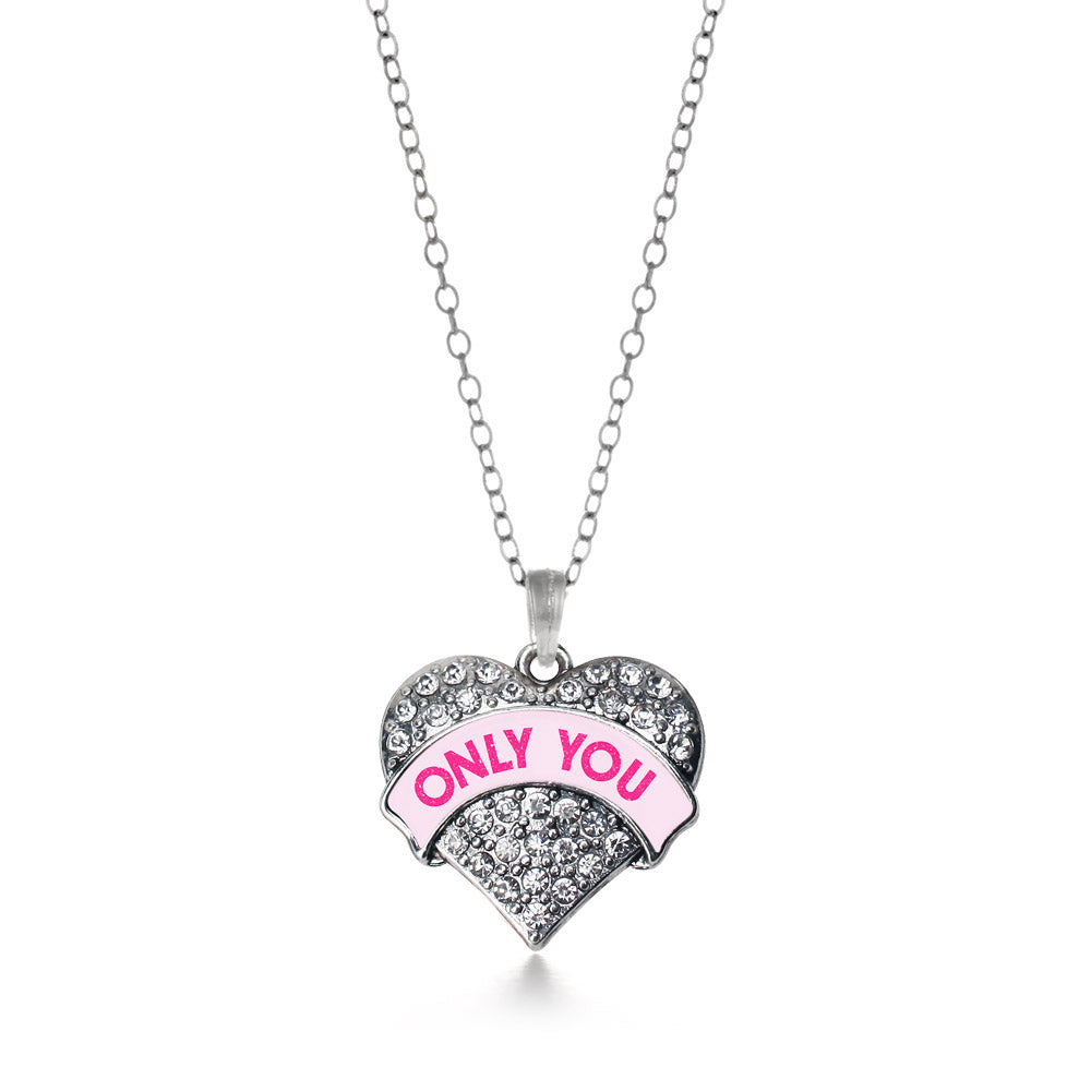 Silver Only You Pink Candy Pave Heart Charm Classic Necklace