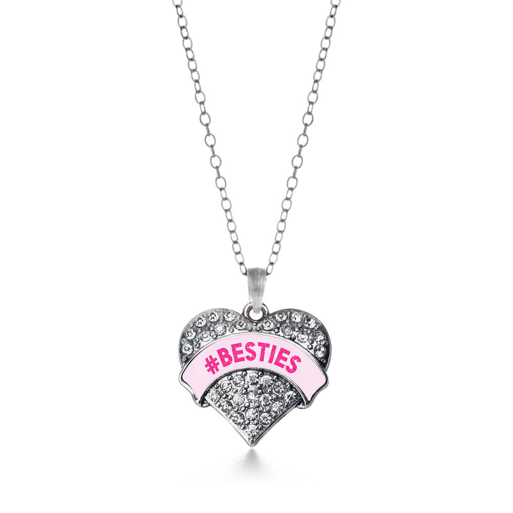Silver #BESTIES Pink Candy Pave Heart Charm Classic Necklace