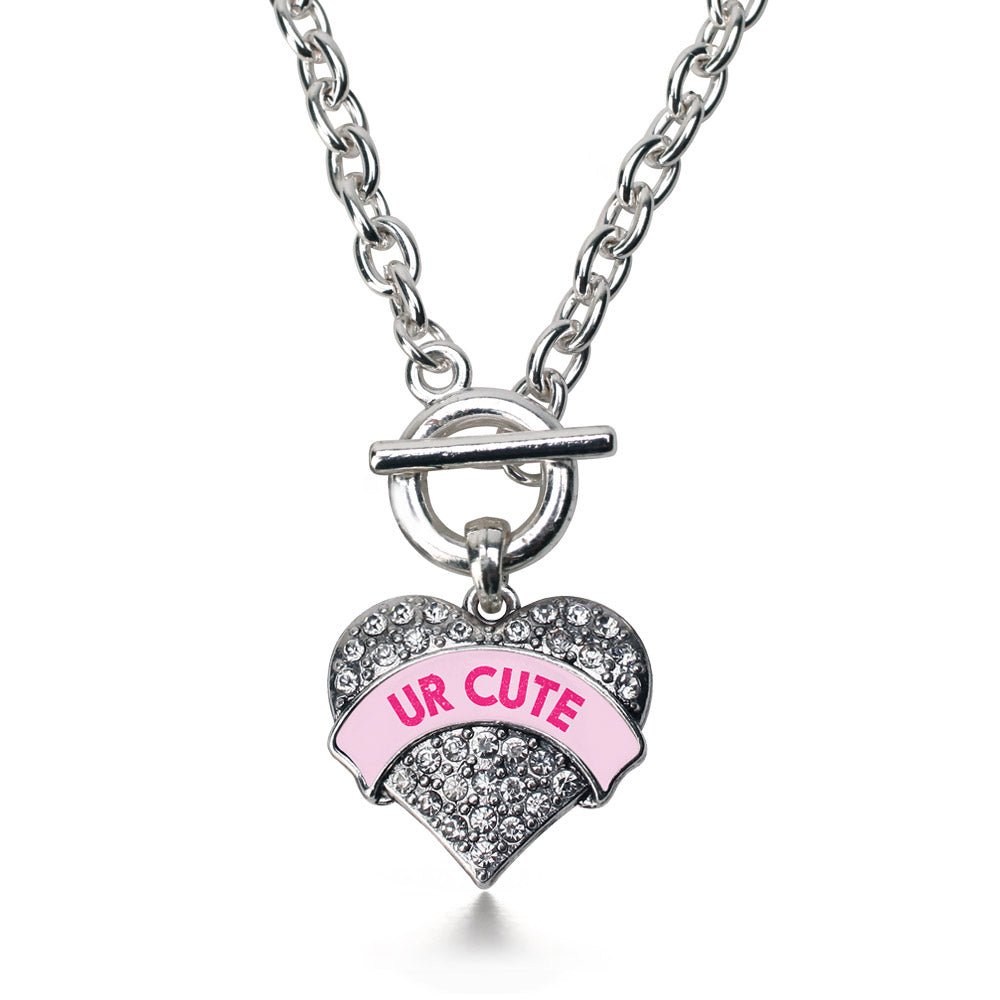 Silver UR Cute Pink Candy Pave Heart Charm Toggle Necklace
