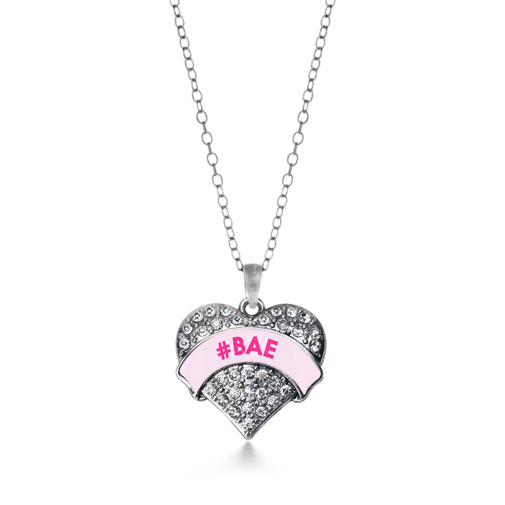 Silver #BAE Pink Candy Pave Heart Charm Classic Necklace