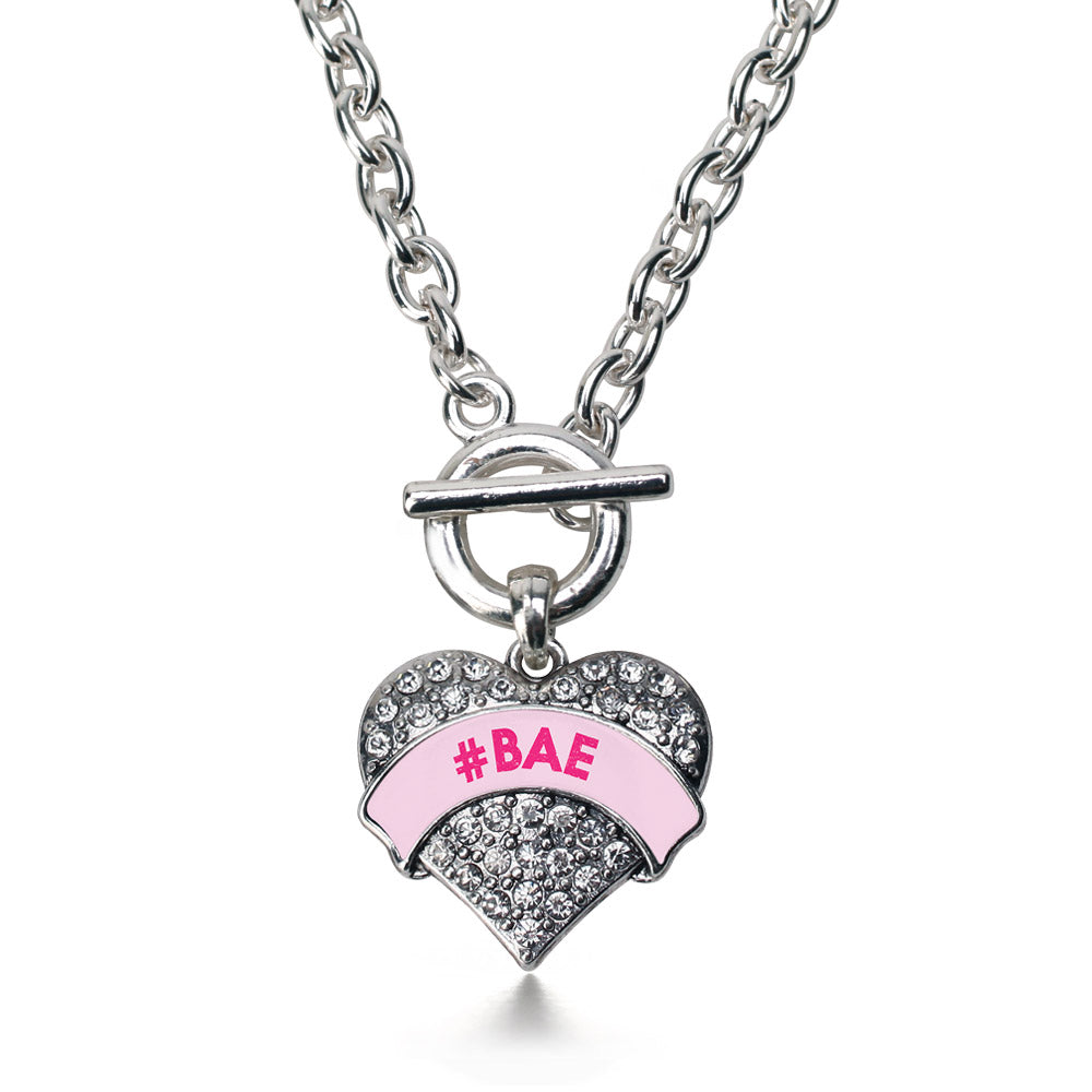 Silver #BAE Pink Candy Pave Heart Charm Toggle Necklace
