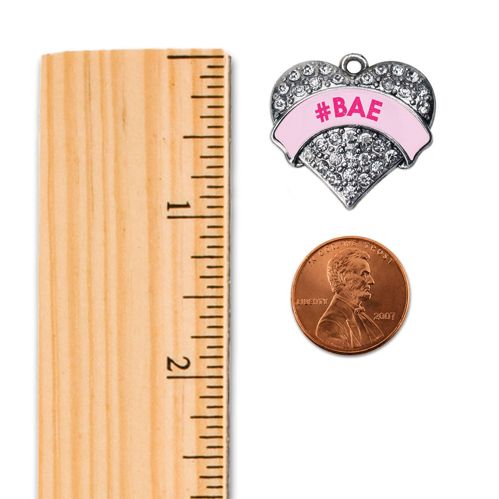 Silver #BAE Pink Candy Pave Heart Charm Toggle Necklace