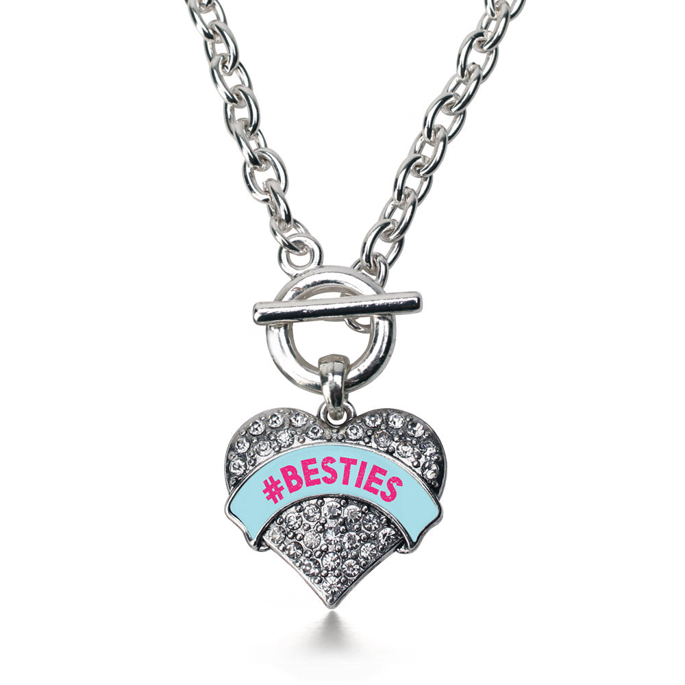 Silver #BESTIES Teal Candy Pave Heart Charm Toggle Necklace