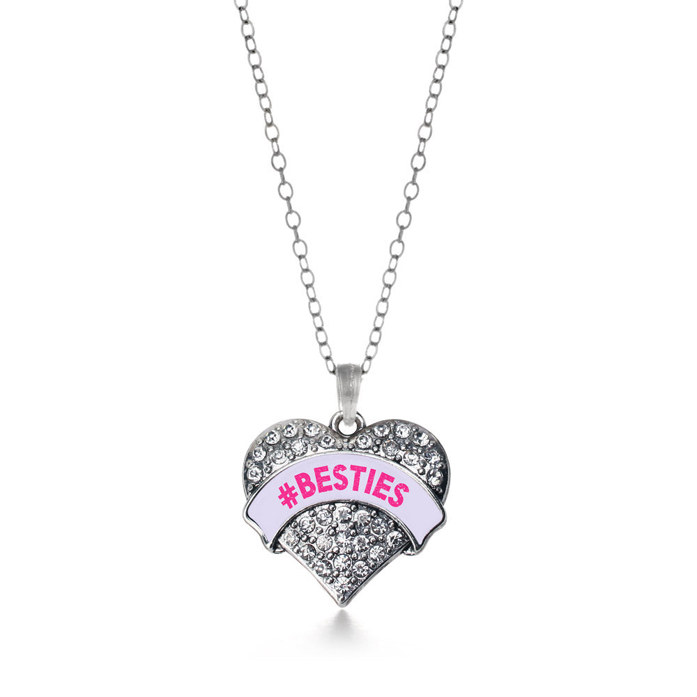 Silver #BESTIES Purple Candy Pave Heart Charm Classic Necklace